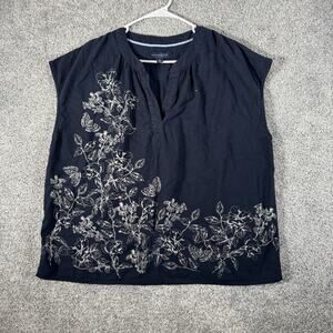 Tommy Hilfiger Top XL Linen Blend Floral Boho Casual Chic Resort Coastal Folk